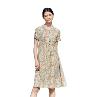 佐尔美高质感 桑蚕丝真丝弹力双绉小碎花连衣裙女E22LS32