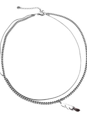 树叶吊坠双层项链钛钢嘻哈潮牌