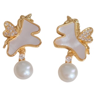 《贝母小马》轻奢气质复古天然淡水珍珠贝壳本命年耳环耳钉耳饰女