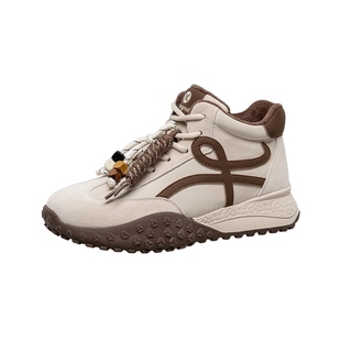 康奈女鞋2025秋冬新款时尚运动休闲鞋子高帮百搭女短靴加绒德训鞋