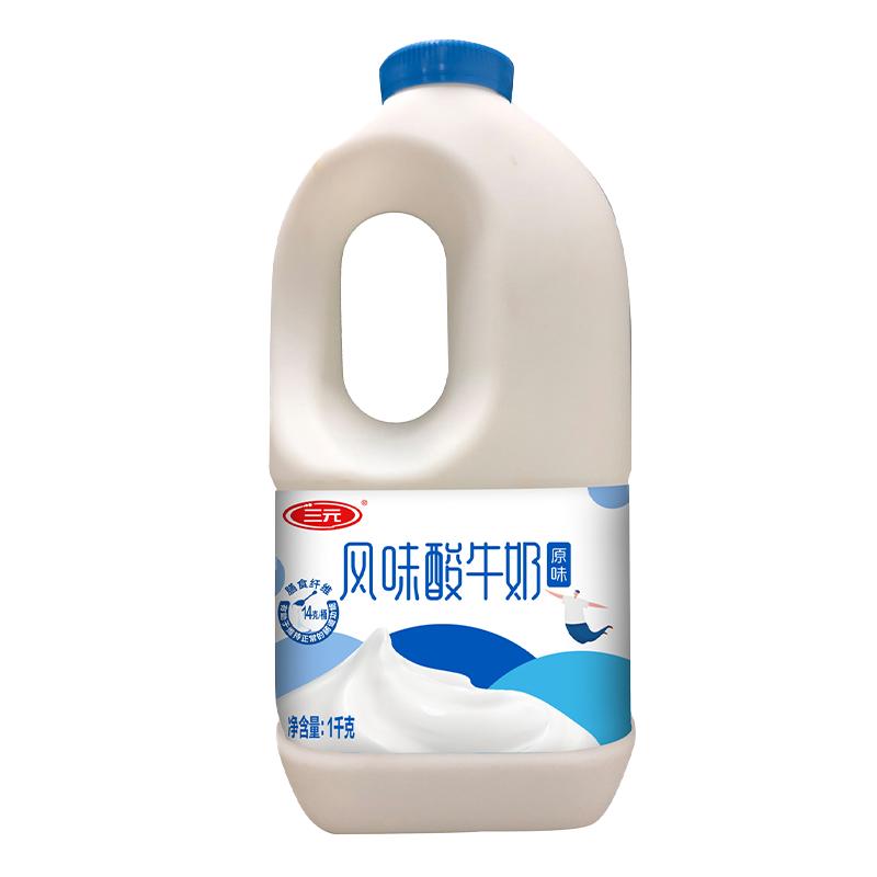 三元风味酸牛奶1000g*4桶低温发酵乳生牛乳水果捞低温冷藏酸奶