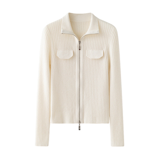 蓬松软糯山羊绒针织开衫女修身显瘦羊毛2025秋冬高领拉链毛衣外套