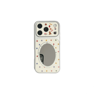 波点布偶大视窗适用iphone17/18promax镜子手机壳皮质彩色圆点13/14/15苹果16promax皮纹保护壳卡通小狗秒变