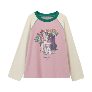 布丁哈鲁春秋童装儿童卡通上衣2026春秋新款女童洋气撞色长袖T恤