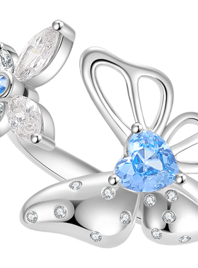 蝶影流光系列蓝色爱心蝴蝶戒指女