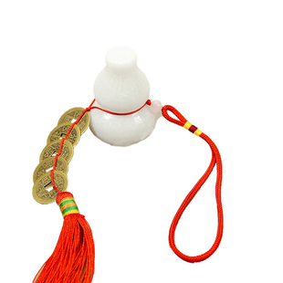 天然白玉葫芦五帝钱门对门挂件红色黄铜仿古钱币布帘吊坠五行玉髓