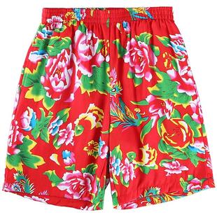 男装2025新款夏季东北大花布薄款宽松休闲网红短裤纯棉阔腿大裤衩