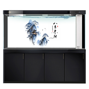 鱼缸背景纸画高清图定制山洞龙鱼造景自然风景流水生财自粘