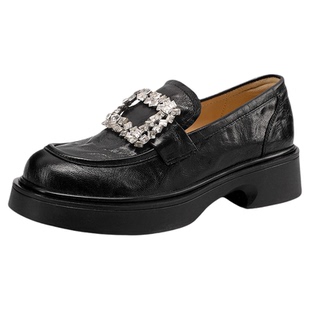 星期六英伦风复古乐福鞋女2026春季新款水钻方扣厚底百搭小皮鞋子