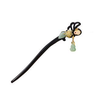 古风发簪步摇流苏玉兔新中式钗子仿黑檀木盘发汉服配饰古装头饰品