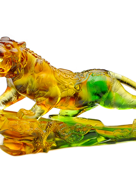琉璃上山虎水晶老虎摆件招财虎