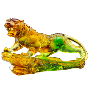 公司进门入口玄关摆件琉璃上山虎水晶生肖老虎摆件招财虎吉祥物