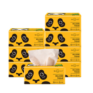 山丘竹浆本色熊猫抽纸家用实惠装抽取式餐巾纸面巾纸4层加厚8包