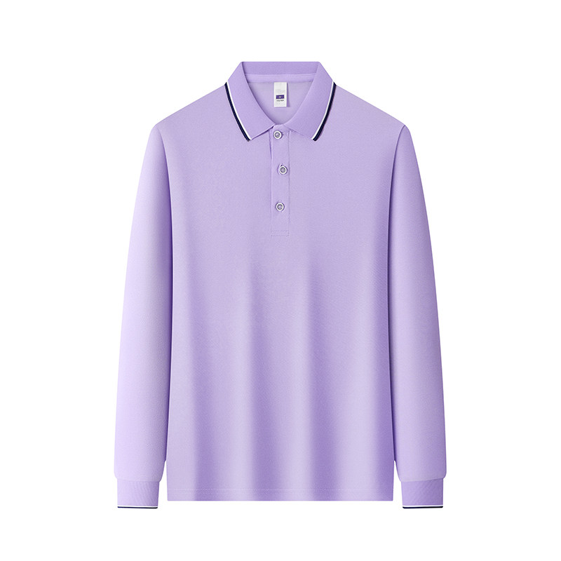 秋季长袖翻领t恤浅紫色polo衫工作服定制印logo聚会活动团体服