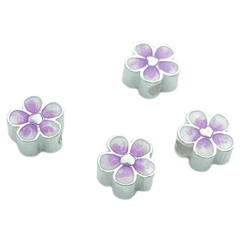 S925银彩色滴胶隔珠樱花小花散珠