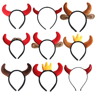 牛角发箍新年节日晚会可爱发卡动物头饰卡通宽边日韩网红表演道具