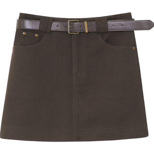 复古高腰毛呢半身裙女简约百搭防走光内衬修身气质包臀A字短裙秋