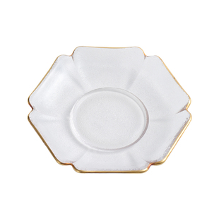 手工玻璃杯垫 描金加厚杯托 简约茶托功夫茶具 茶道杯碟 茶杯茶垫