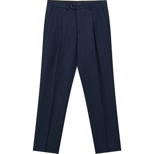 JDV男装商场同款春秋新款藏青色条纹绵羊毛西裤子通勤正装WPF4013