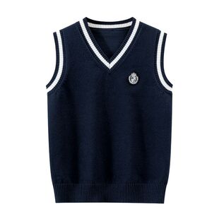 儿童马甲坎肩春秋毛衣学院女童毛衣男童针织背心中大童宝宝校服