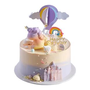 梦幻小仙女生日蛋糕装饰摆件独角兽儿童娃娃粉色彩虹气球烘焙插件