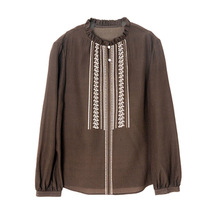 R H 【定位珍珠绉】7233新款显瘦木耳边定位印花珍珠绉桑蚕丝衬衫