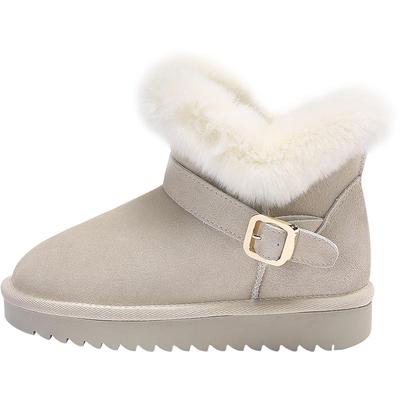 达芙妮雪地靴女冬季毛毛鞋真皮