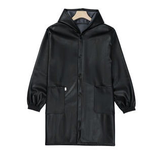 皮衣男宽松加绒修车机修养殖屠宰工作服罩衣带帽皮革大褂防水防油