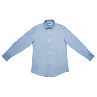 CT查特修身版型天空蓝免烫千鸟格暗纹商务正装棉衬衫