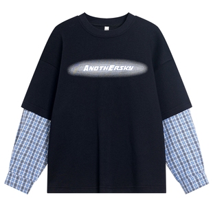 男童早秋季潮酷假两件长袖t恤2025新款学生儿童男孩宽松街舞上衣