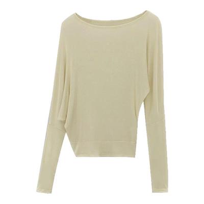 莱赛尔天丝高级感斜肩长袖t恤女