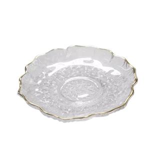 手工日式描金高档品茗杯玻璃杯垫耐热水晶透明茶杯托隔热圆形杯碟