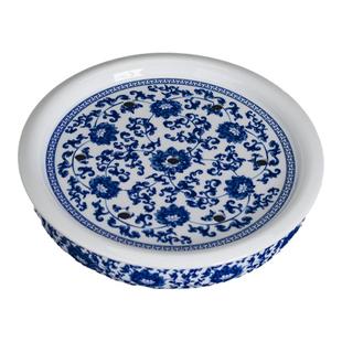 加大号茶盘陶瓷圆形双层茶盘茶具摆放托盘茶海青花瓷釉下彩景德镇