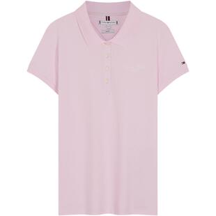 Tommy春夏女装优雅休闲通勤签字体字母纯色修身翻领短袖T恤POLO衫