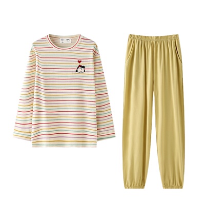 春秋新款棉质女士睡衣家居服套装