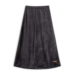 马登复古丝绒灰色松紧腰垂坠感A字中长款针织半身伞裙子女士春季