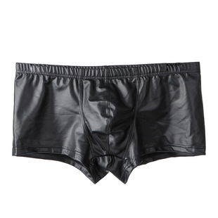 男士平角裤紧身漆皮仿皮内裤大平角囊袋塑身潮U凸性感四角短裤头