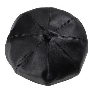 儿童贝雷帽秋款圆顶PU皮质帽子洋气女宝宝英伦复古文艺时装画家帽