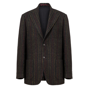 CULTUM100%羊毛复古粗花呢条纹布雷泽西装外套男休闲加厚西服夹克