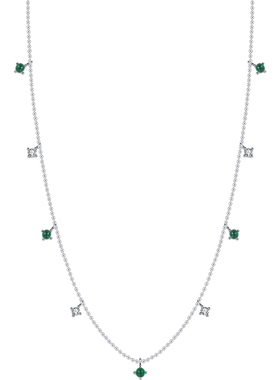 摩典925纯银法式祖母绿优雅项链