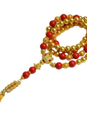 金包银圆珠醒狮多圈手串项链