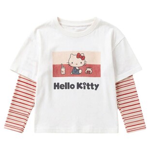 26大小卷女童纯棉长袖T恤儿童HelloKitty插肩袖假两件打底衫上衣