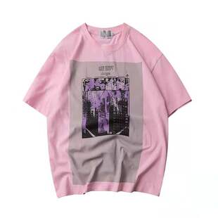 CAVEMPT C.E19SS 粉色短袖城市摩天大楼印花网红T恤男女潮宽松