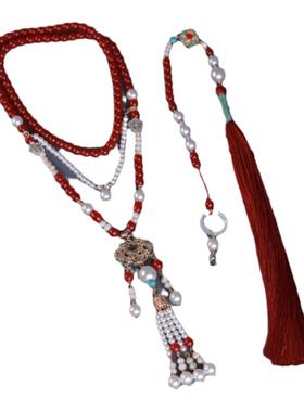 古装长款璎珞背云明制原创古风汉服长璎珞项链复古脖饰配饰红色