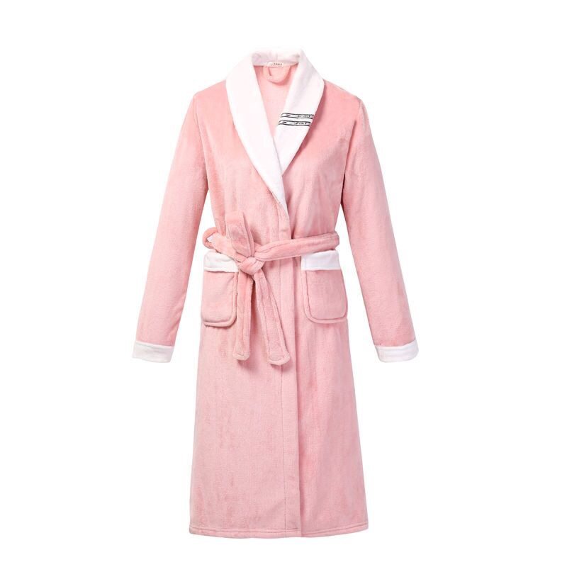 新品秋冬长款加厚法兰绒睡衣女修身性感睡袍女珊瑚绒家居服浴衣