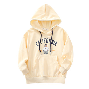 儿童装纯色毛圈棉卫衣男童时尚印花连带帽衫打底上衣春秋季款新品