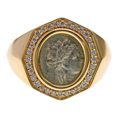 喻棠纯银镀金仿古希腊银币戒指