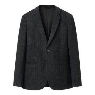HLA/海澜之家绒感弹力休闲西服男2025秋冬新款时尚条纹西装外套男