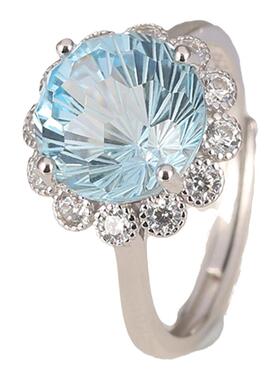 瑞士蓝女戒指纯银烟花切大克拉