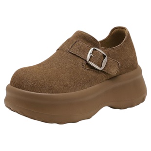 千百度全包勃肯鞋女款2025秋冬新款单鞋复古休闲鞋子女厚底乐福鞋